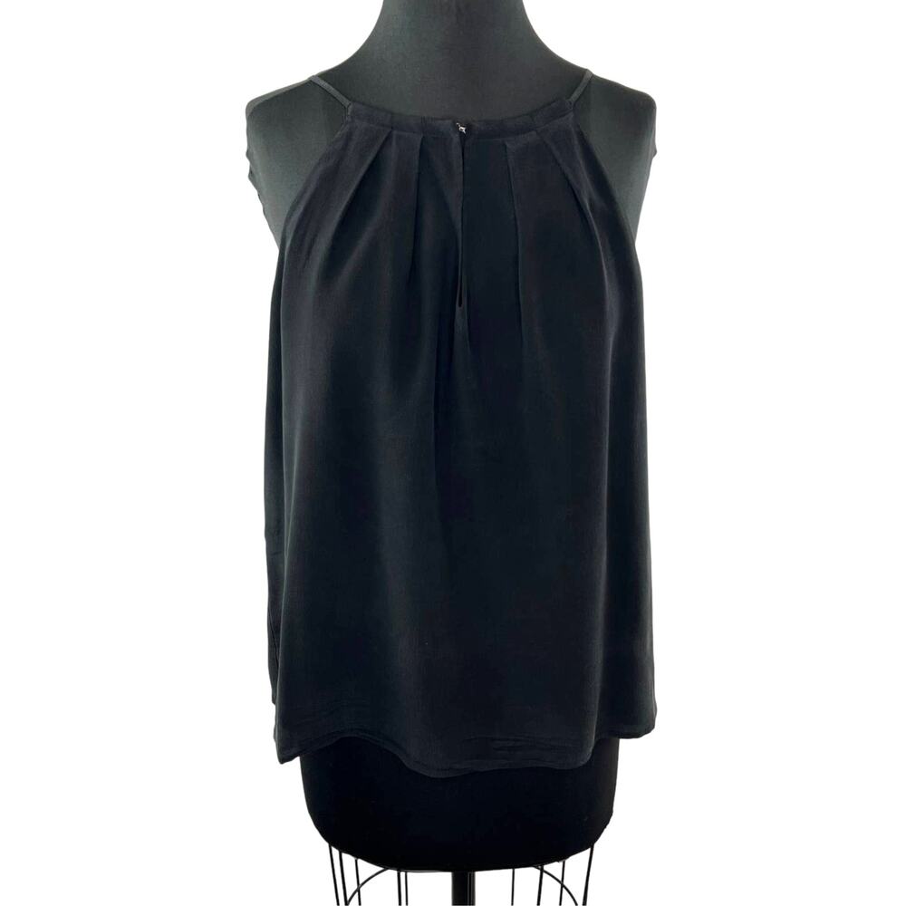 JOIE Caviar Black Anatase Silk Tank Pleated Tie Neck Sleeveless Draped Top M